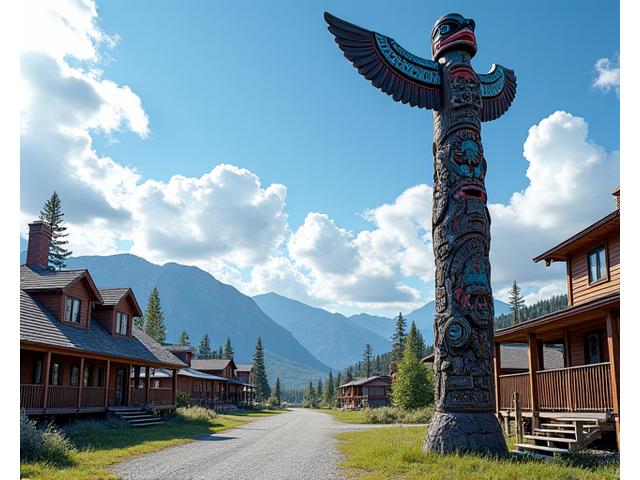 Traditional Tlingit totem poles in the historic village of Carcross, Yukon