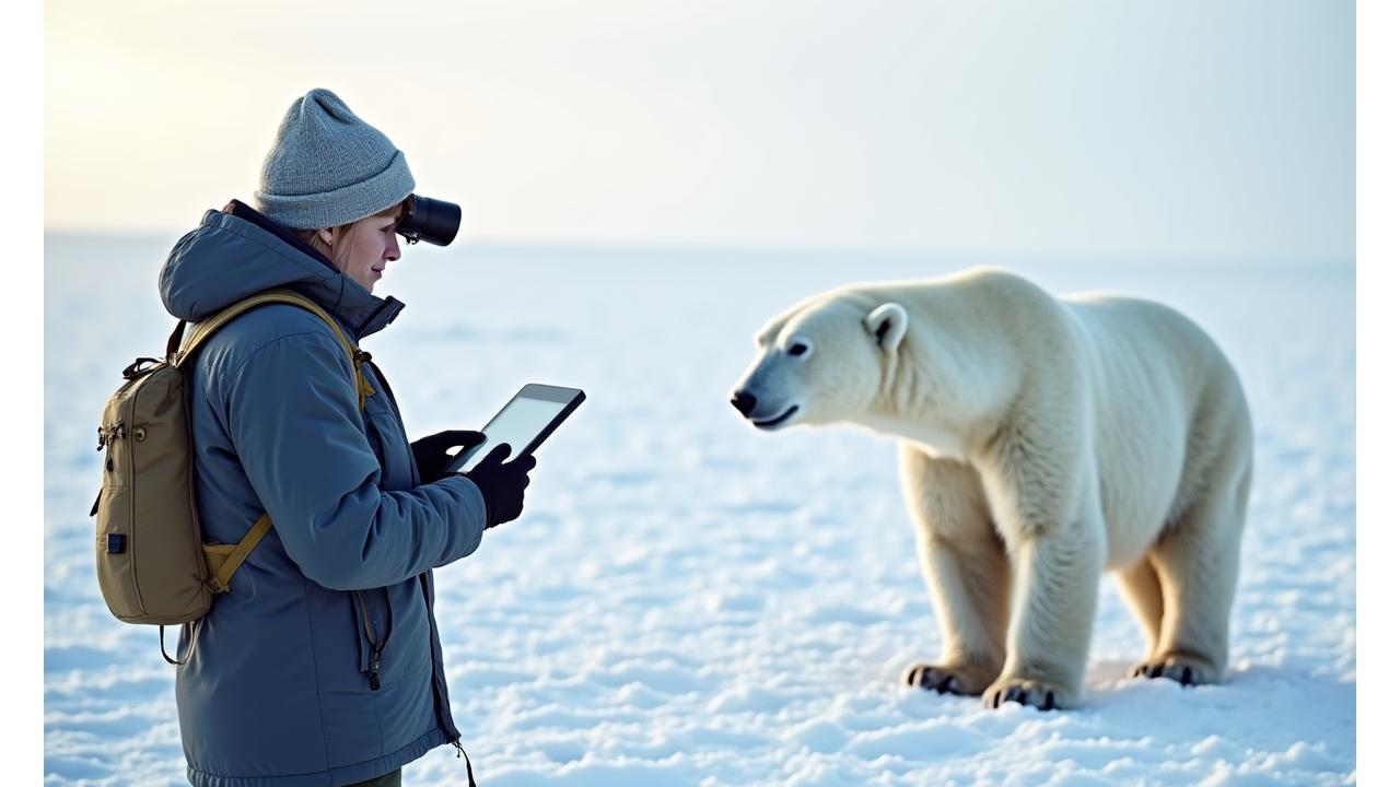 Researcher tagging a polar bear as part of a conservation study