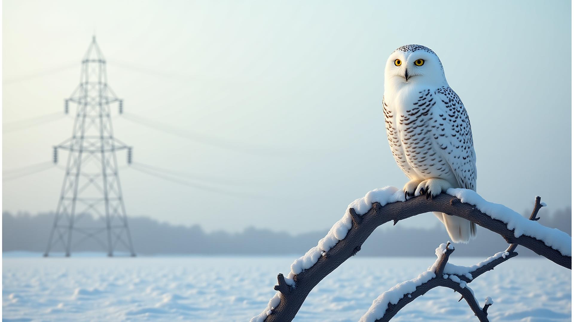 A magnificent snowy owl perched on a branch, scanning the frozen landscape